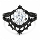 Sterling Silver 10K 14K 18K Gold Moissanite Gothic Black  Engagement Wedding Ring  for Women