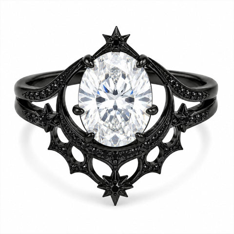 Sterling Silver 10K 14K 18K Gold Moissanite Gothic Black  Engagement Wedding Ring  for Women
