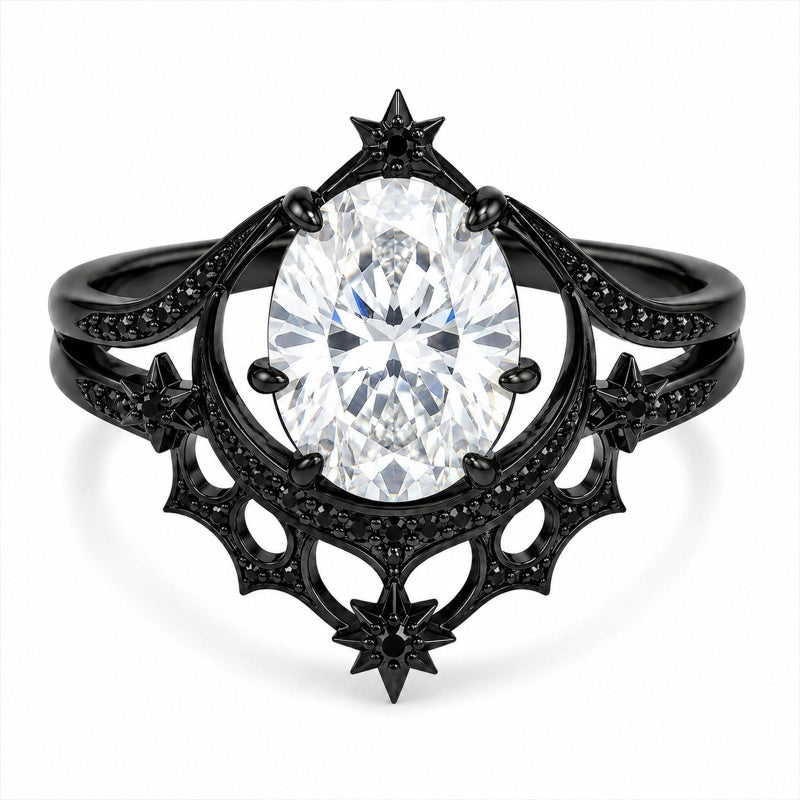 Sterling Silver 10K 14K 18K Gold Moissanite Gothic Black  Engagement Wedding Ring  for Women