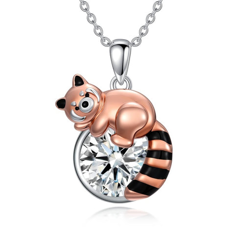 Sterling Silver Birthstone Red Panda Pendant Necklace for Women Birthstone Christmas Birthday  Gifts