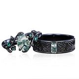 Sterling Silver 10K 14K 18K Gold Natural Leaf  Moss Agate Engagement Anniversary Couple Ring Sets