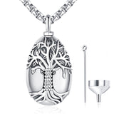 925 Sterling Silver Tree of Life Cremation Jewelry  Urn Necklace for Ashes for Men with 2.5mm 22"+2" Rolo Chain