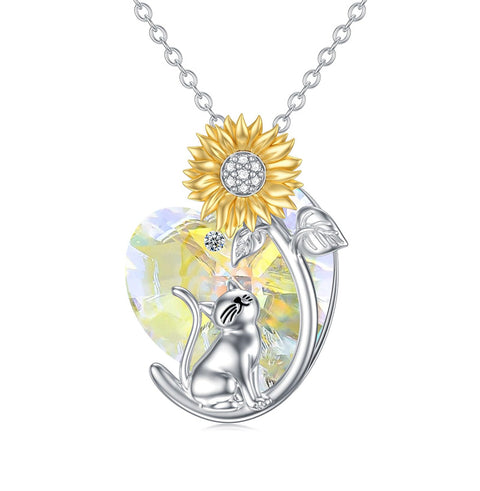 Sterling Silver Crystal Birthstone Cat Dog Pendant Necklace