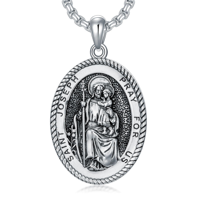 Sterling Silver Saint Joseph St Michael Saint Peter Saint Christopher Religious Pendant Necklace
