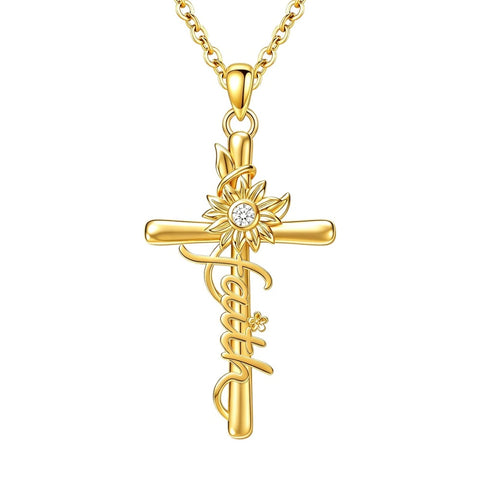 14K Gold Plated Faith Cross Pendant Necklace Religious Gifts for Women