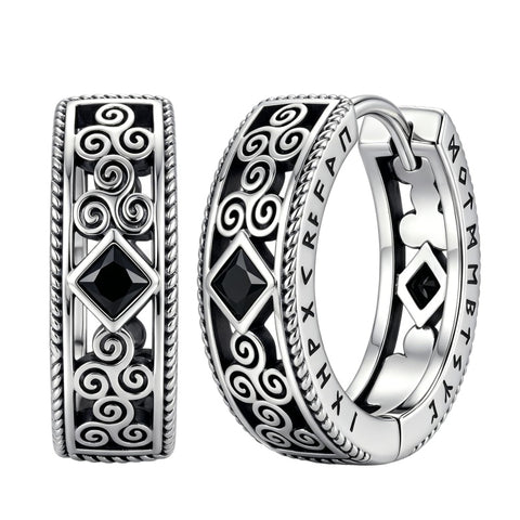 14K Gold Plated  Cubic Zircon Norse Viking Runes Hoop Earrings Viking Jewelry Gift for Men