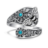 Sterling Silver Turquoise Hummingbird Butterfly Sunflower Adjustable Spoon Ring