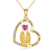 14K Yellow Gold Heart Sister Pendant Necklace