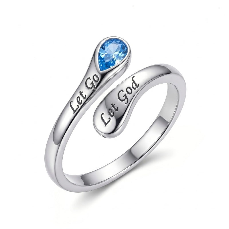 Sterling Silver I Am Enough God Is With Me Let Go Let God Faith Over Fear Faith Hope Love Just Breathe Open Ring