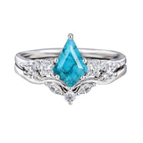 Sterling Silver Personalized Engraved 1-3CT Turquoise Engagement  Wedding Promise Ring Set for Her