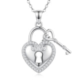 Sterling Silver Key Padlock Heart Key Lock Pendant Love Necklace Jewelry for Women Valentine's Day Birthday Gift