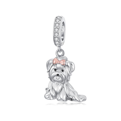Sterling Silver Cubic Zirconia Yorkshire Boston Terrier Chihuahua Dachshund  Bead Charms