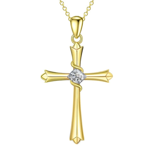 14K Gold Plated Cross Pendant Necklace Faith Jewelry Gift for Women