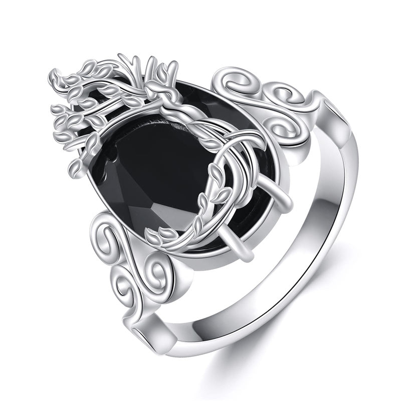 Sterling Silver Vintage Flower Rose Flower Tree Tree of Life Ring for Women