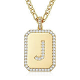 14K Gold Plated  Cubic Zirconia Initial Necklace Square Monogram Jewelry