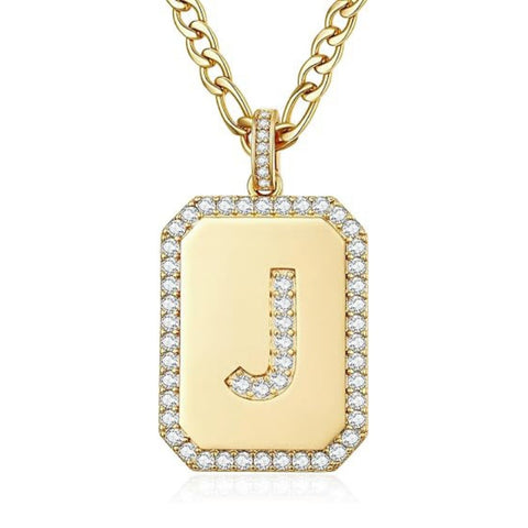 14K Gold Plated  Cubic Zirconia Initial Necklace Square Monogram Jewelry