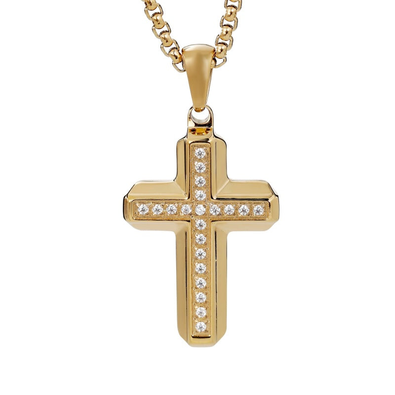 14K Gold Plated Cubic Zirconia Cross Necklace