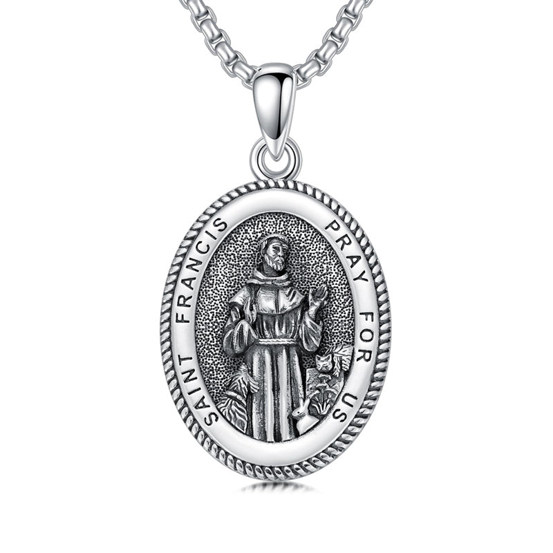 Sterling Silver Saint Joseph St Michael Saint Peter Saint Christopher Religious Pendant Necklace