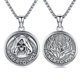 Memento Mori Necklace for Men 925 Sterling Silver Memento Mori Pendant Gothic Skull Pendant Amulet Protection Jewelry Gifts