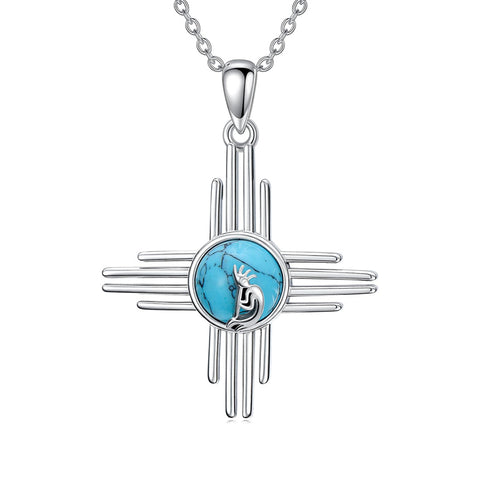 Sterling Silver Turquoise Kokopelli Arrowhead Cross Zia Roadrunner Zia Fox Arrowhead Eagle Pendant Necklace