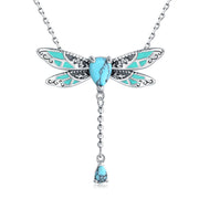 Sterling Silver Turquoise Dragonfly  Vintage Oxidation Pendant Necklace