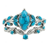 Sterling Silver Personalized Engraved 1-3CT Turquoise Engagement  Wedding Promise Ring Set for Her