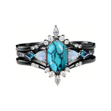 Sterling Silver 10K 14K 18K Gold Turquoise Engagement  Wedding Ring Set for Women
