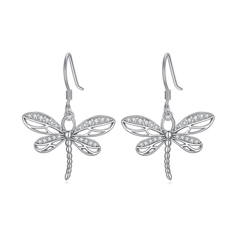 Sterling Silver Dragonfly Drop Earrings