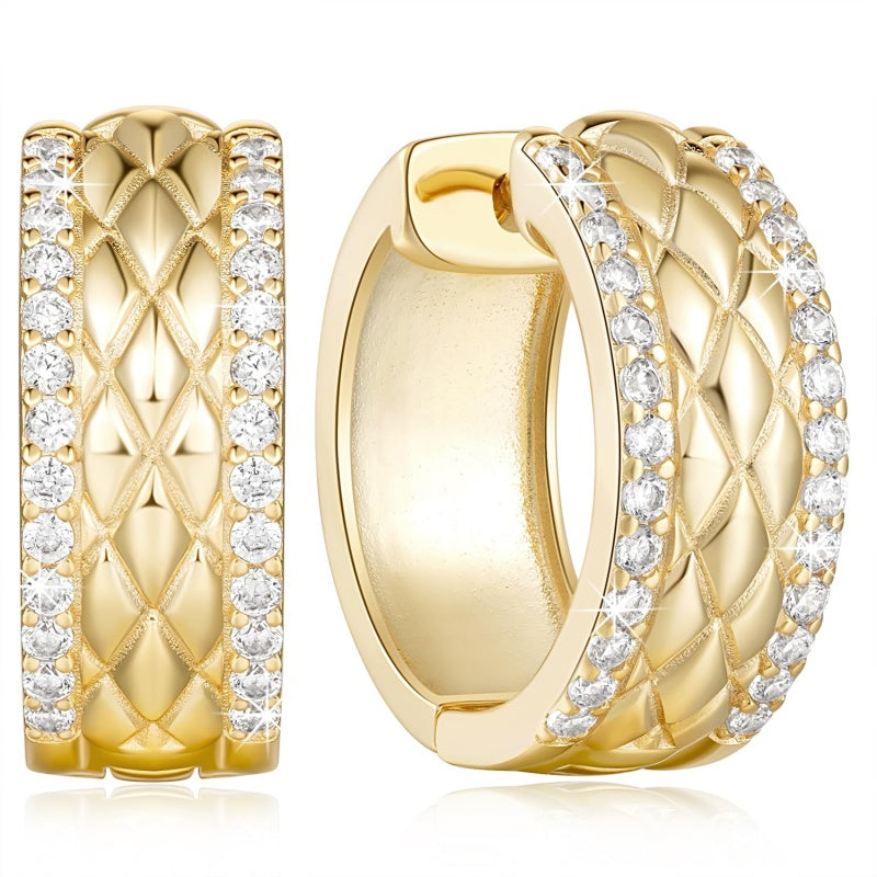 14K Gold Plated Cubic Zirconia Encrusted Mesh Huggie Hoops Earring for Women