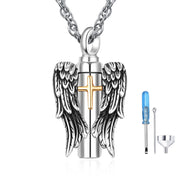 Angel Wings Urn Necklaces for Ashes for Men Women 925 Silver Cross Ashes Necklace for Human/Pets Ashes Cremation Jewelry for Ashes