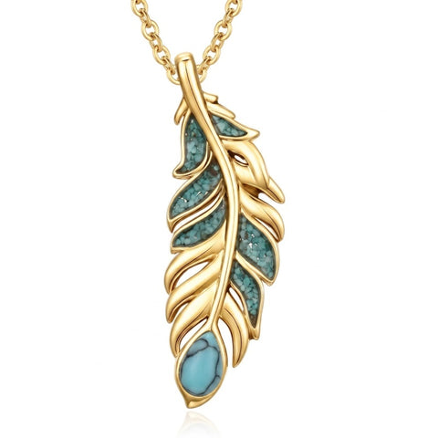 14K Gold Plated Feather Pendant Necklace for Women