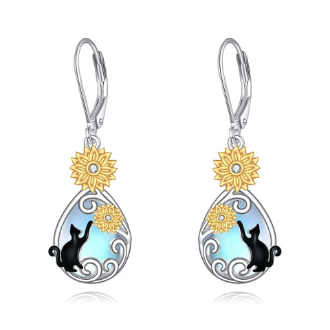 Sterling Silver Moonstone Hummingbird Black Cat Bee Leverback Earrings