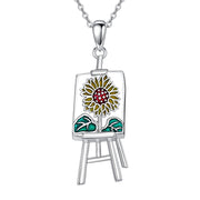 Sterling Silver Drawing Board&Sunflower Painters Pendant Necklace