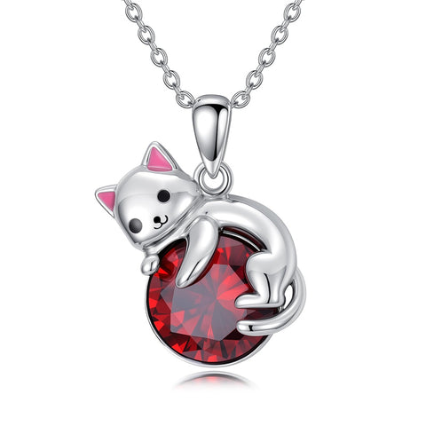 Sterling Silver Cubic Zirconia  Cat Pendant Necklace for Women