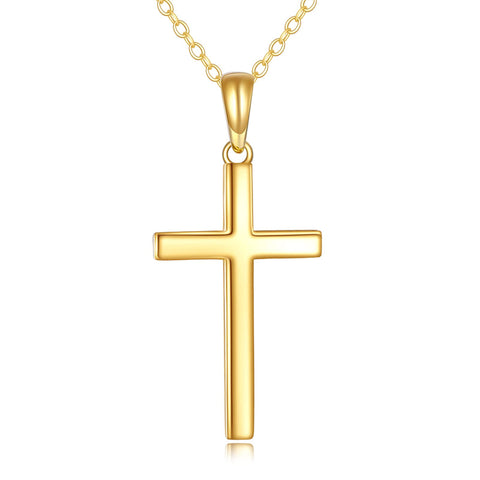 14K Yellow Gold Simple Cross Pendant Necklace