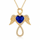 14K Gold Plated 12-Month Birthstone Infinity Angel Wings Pendant Necklace for Women