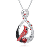 Sterling Silver Cubic Zirconia Infinity Angel Wings Red Cardinal  Pendant Necklace