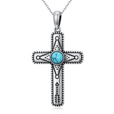 14K Gold Plated Turquoise Cross Pendant Necklace Western Jewelry for Women