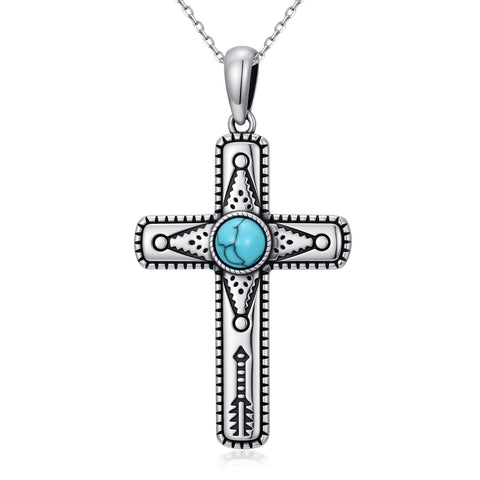 14K Gold Plated Turquoise Cross Pendant Necklace Western Jewelry for Women