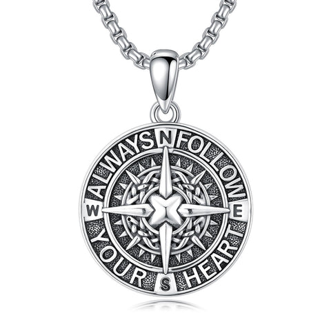 Sterling Silver Compass Pendant Necklace Graduation Jewelry Gift