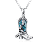Sterling Silver Cowboy Boot Cowgirl Pendant Necklace