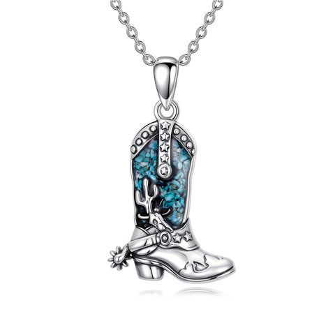 Sterling Silver Cowboy Boot Cowgirl Pendant Necklace