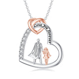 Sterling Silver Heart  Father and Daughter Pendant Necklace With Engraved Word Love You Forever