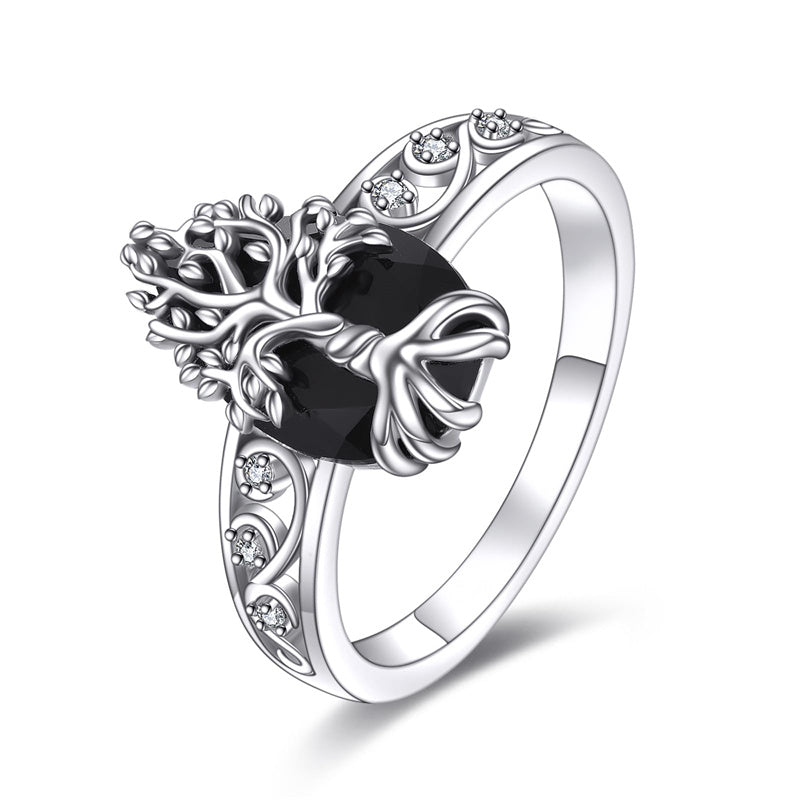 Sterling Silver Vintage Flower Rose Flower Tree Tree of Life Ring for Women