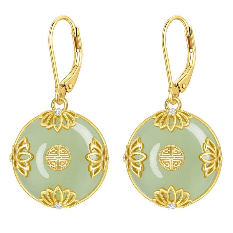 14K Gold Plated Natural Jade  Earrings for Women Good Fortune Jewelry Birthday Mother's Day Gifts