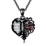 Sterling Silver Black Heart Skeleton Necklace With Engraved