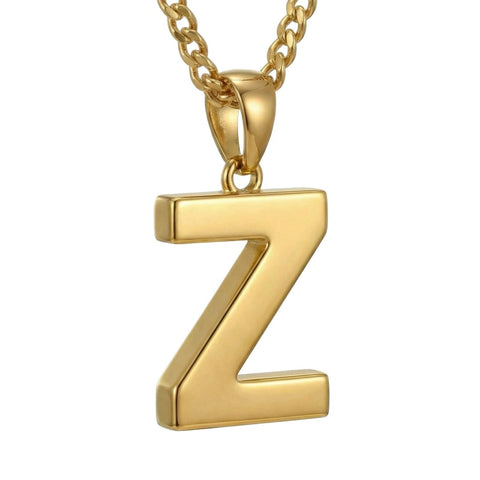 Initial Pendant Necklace 14K Gold Plated with Cuban Chain