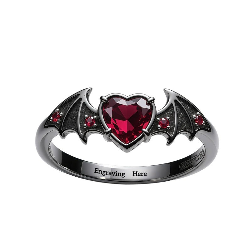 Sterling Silver Personalized Birthstone Punk Skull Bat Snake Ring Goth Jewelry for Halloween Birthday