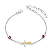925 Sterling Silver Faith Hope Love Cross Bracelets with 12 Birthstones Birthday Christian Jewelry for Women