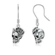 Sterling Silver Gothic Skull Dangle Earrings